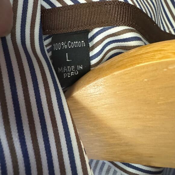 IKE BEHAR Blue White Brown Striped Button Down Shirt Size Large Men's Career - Picture 8 of 13